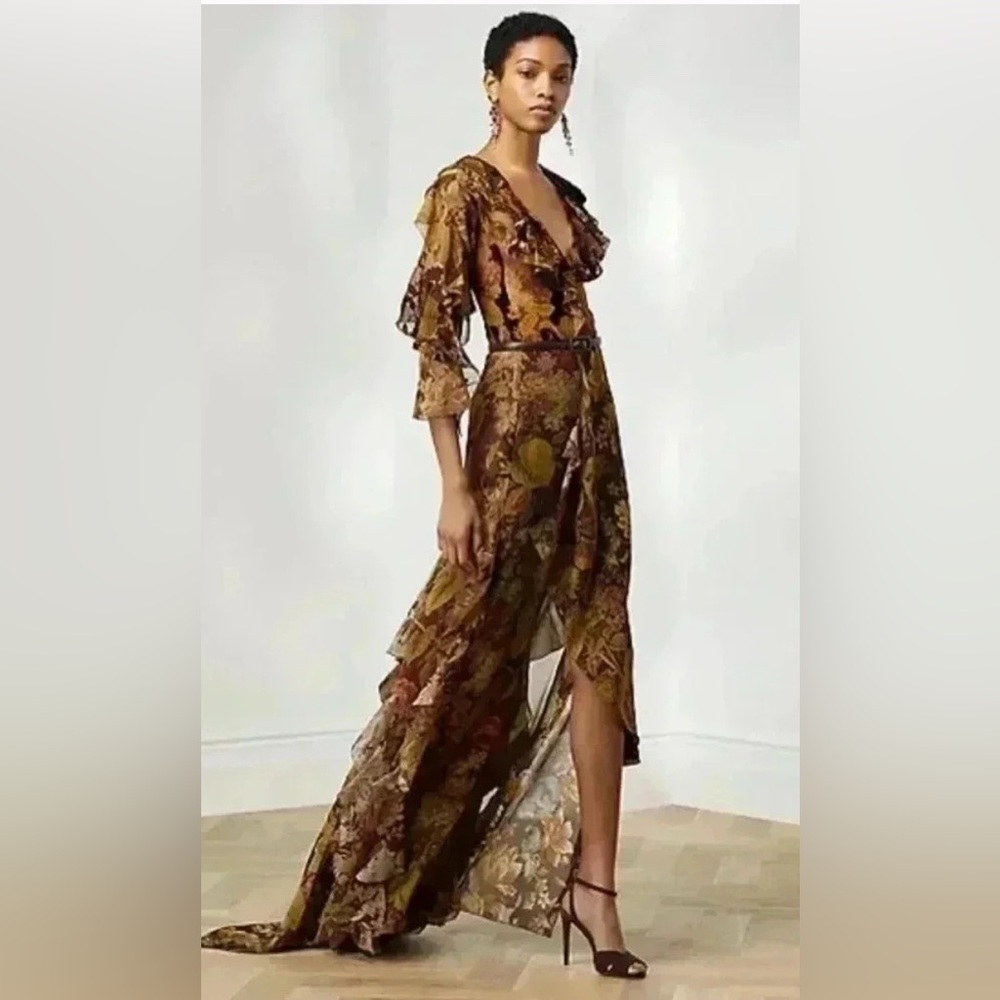 Ralph Lauren Collection Purple Label Maxi Dress 0 XS Floral Silk Evening Belted